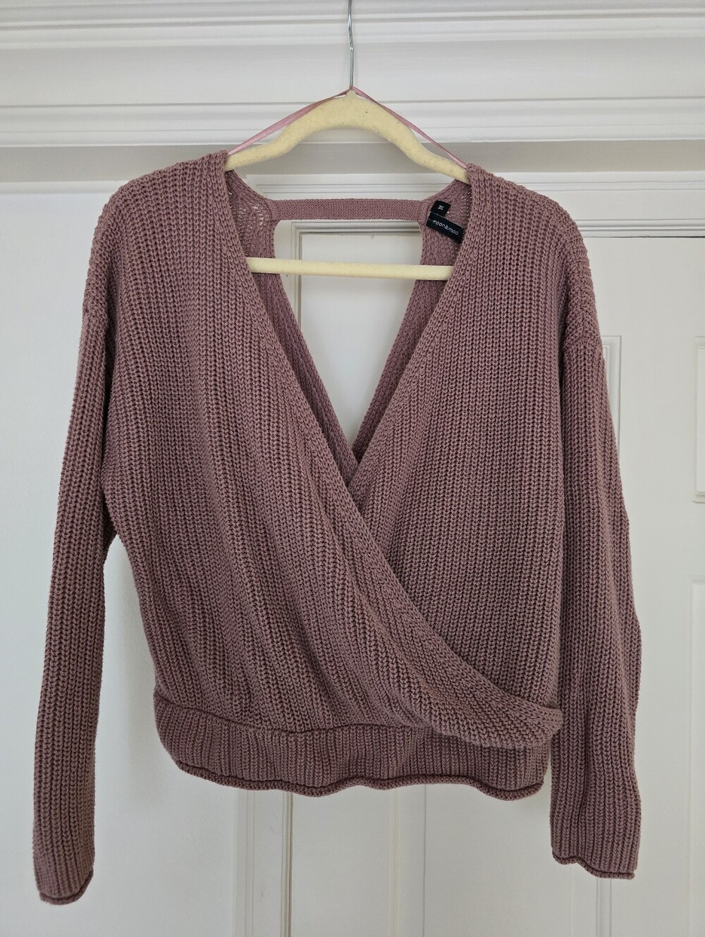 Moon & Madison Mauve Faux Wrap V-Neck Knit Top